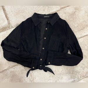 LIVI Black Corduroy Tie-Front Button-Up Shirt – M